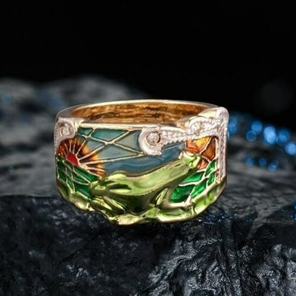 Creative Epoxy Frog Nature Gold Enamel Ring - Picture 2 of 10